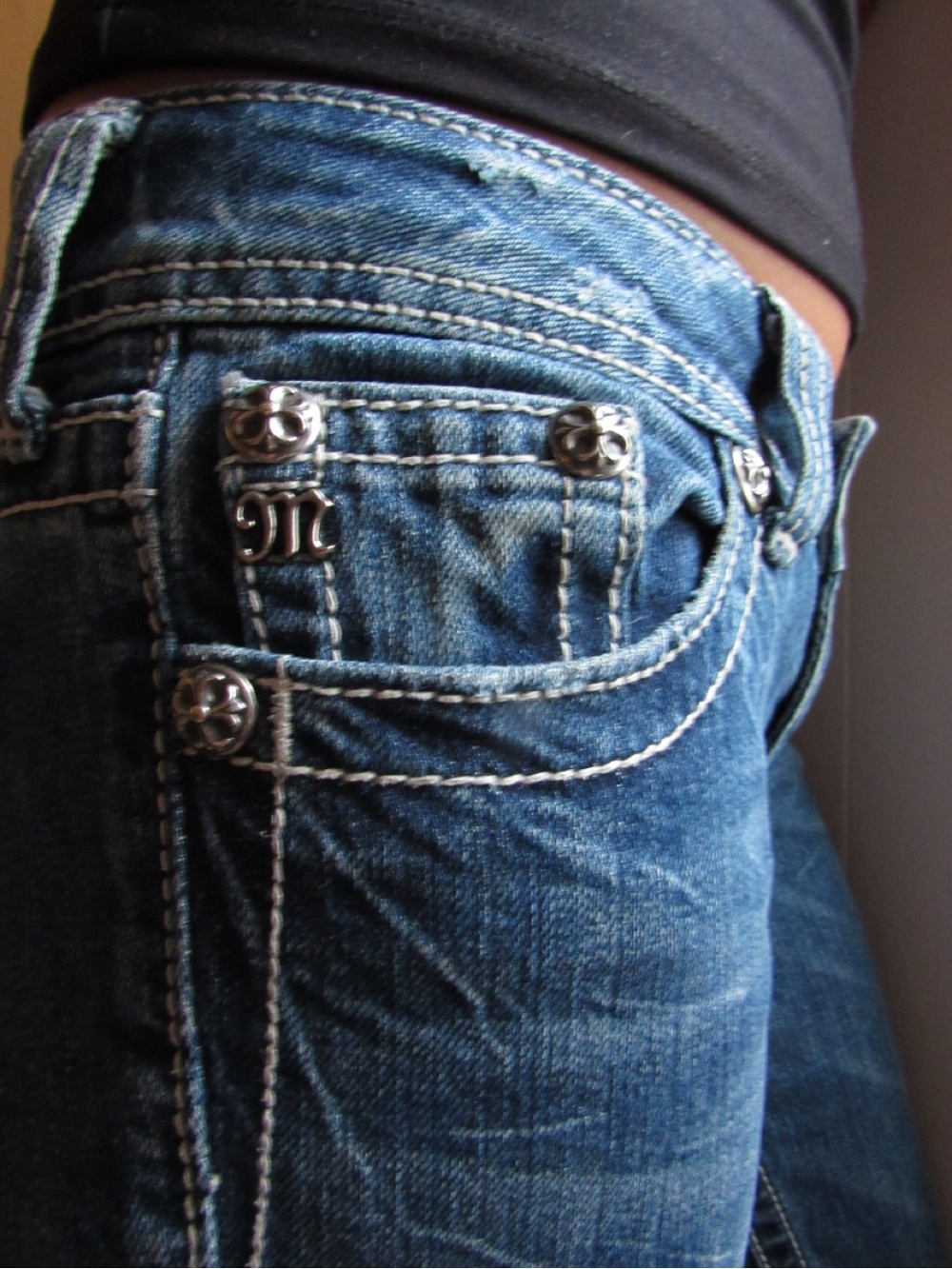 Miss Me Blue Denim Bootcut Jeans with Embellished Fleur-de-Lis - Picture 4 of 5